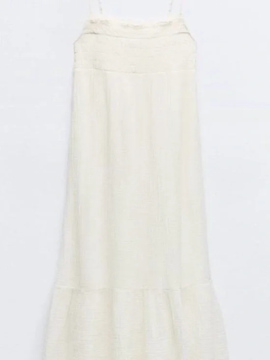 Zara Ivory Lace Insert Chiffon Spaghetti Strap Dress - Picture 2 of 9